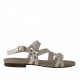 Woman's sandal with rhinestones in white leather and suede heel 1