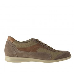 Stringato sportivo in camoscio+pelle+tessuto sabbia -  