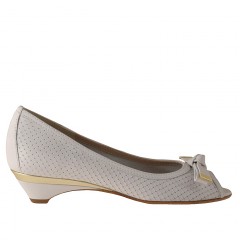 Open toe pump with bow in white and platinum leather heel 3 - Available sizes:  31