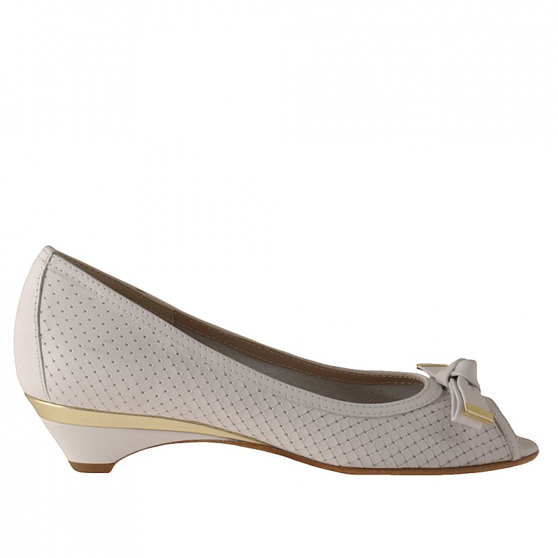 Open toe pump with bow in white and platinum leather heel 3 - Available sizes:  31