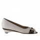 Open toe pump with studs in white leather and black patent leather heel 3