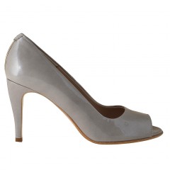Open toe escarpin en cuir verni gris - Pointures disponibles:  42
