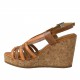 Sandale avec liège talon compensè en cuir verni brun clair et orange - Pointures disponibles:  42