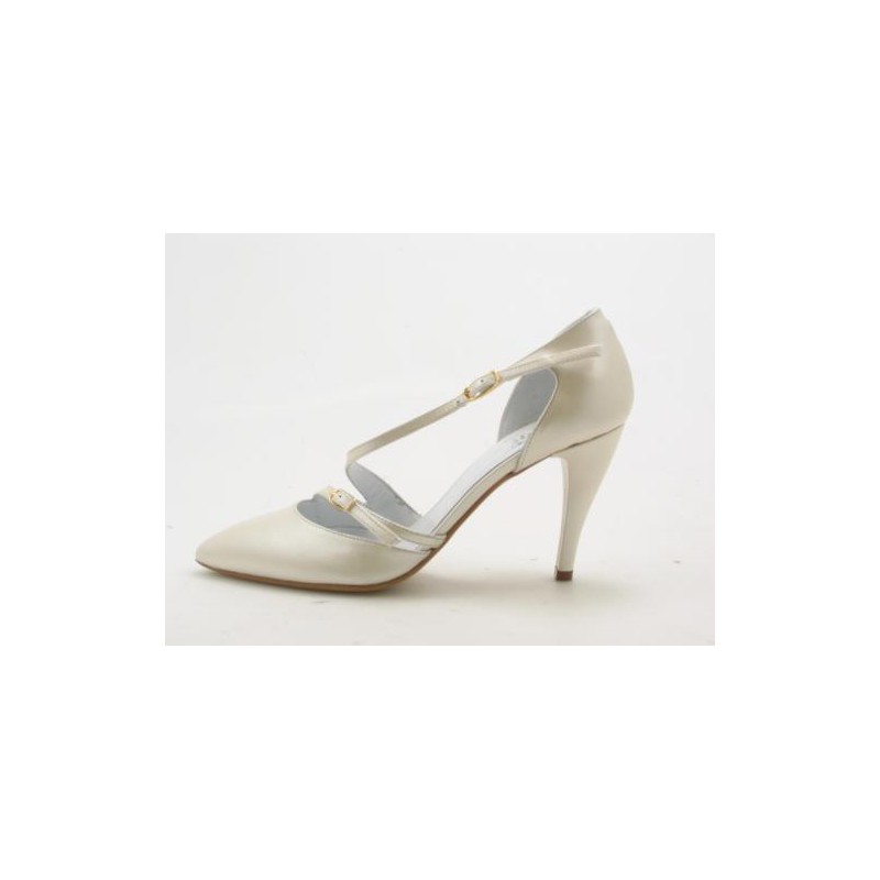 Escarpin ouvert pour femmes avec courroies en cuir ivoire perlé talon 9 - Pointures disponibles:  42, 43, 44, 46