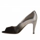 Woman's open toe pump in silver leather and black suede heel 9 - Available sizes:  31, 32