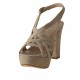 Sandalo plateau listini in camoscio beige -  