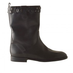 Stivaletto da donna con fibbia e borchie in pelle nera tacco 1 - Misure disponibili: 32