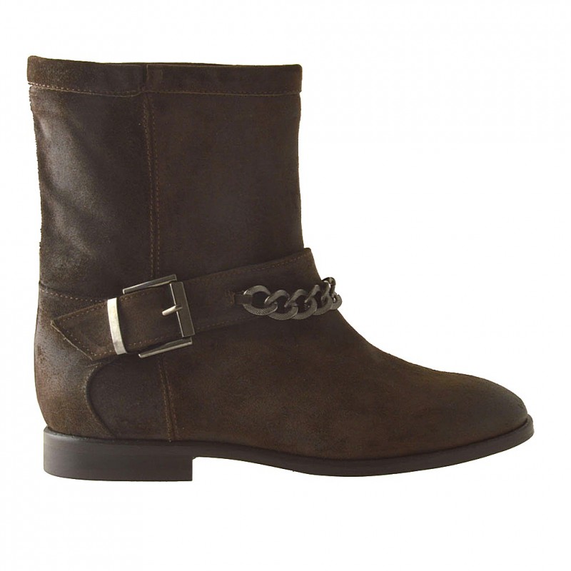 Woman's ankle boot with buckle and chain in brown suede heel 2 - Available sizes:  32