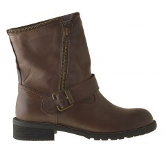 Woman's ankle boot with buckle and zipper in brown leather heel 2 - Available sizes:  32