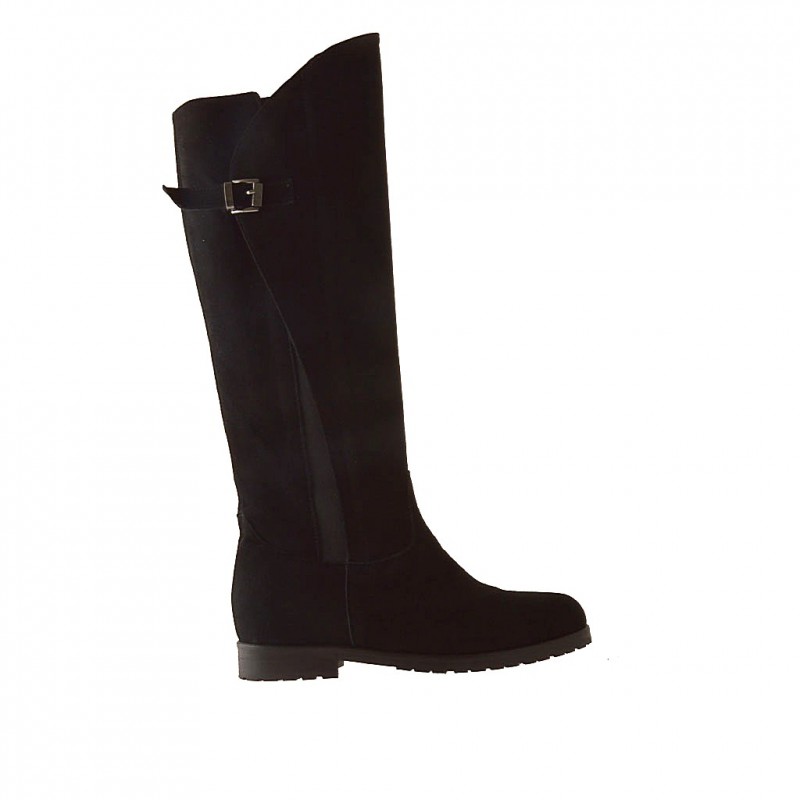 Woman's boot with zipper, elastic band and buckle in black suede heel 2 - Available sizes:  32