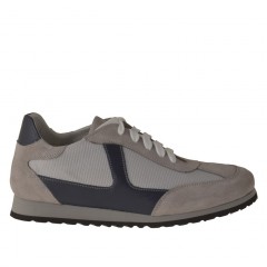 Chaussure sportif à lacets pour hommes en daim et tissu gris et cuir bleu - Pointures disponibles:  36, 37