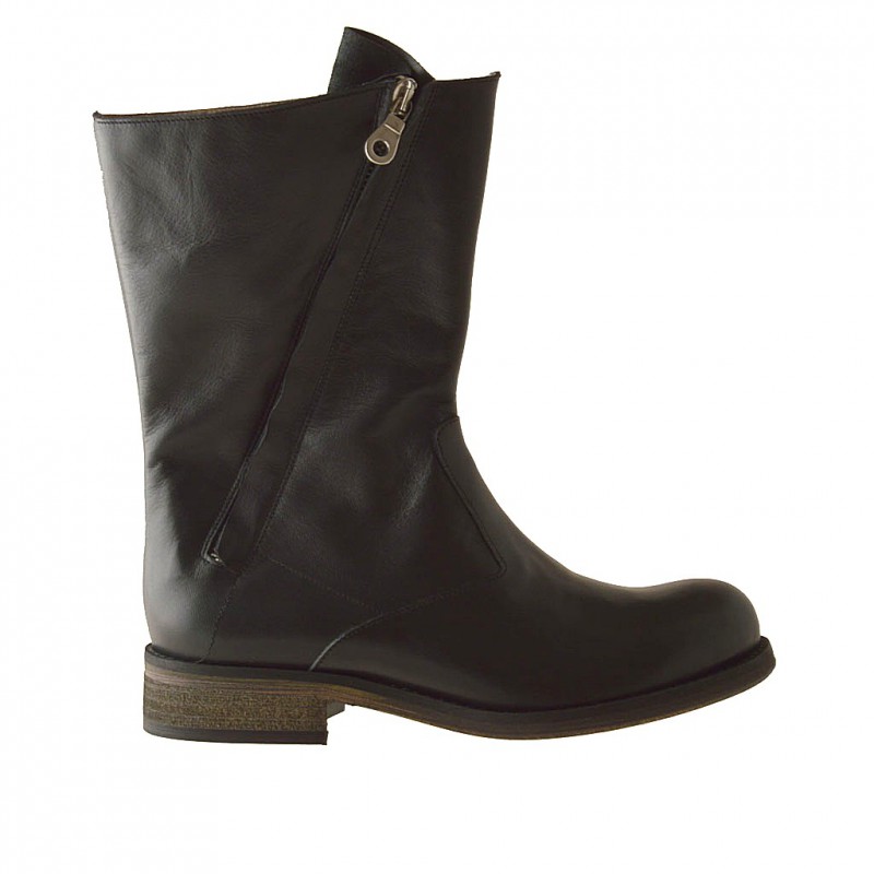 Damenstiefelette mit zwei Rei?verschlüssen aus schwarzem Leder Absatz 3 - Verfügbare Größen:  32