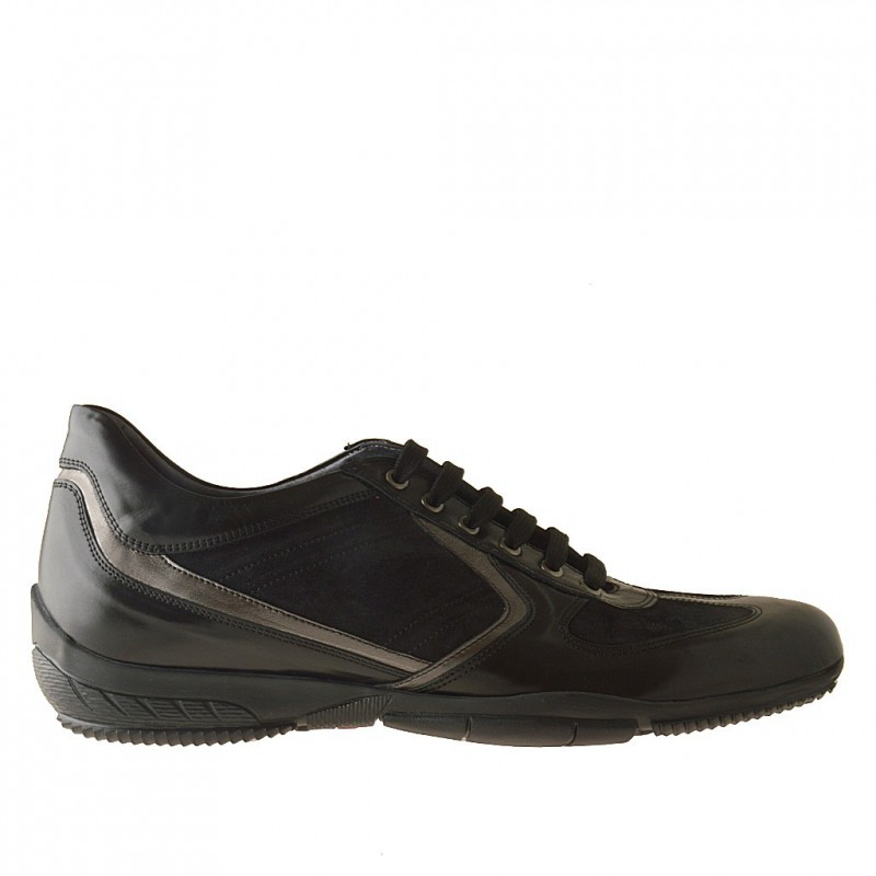 Scarpa da uomo sportiva stringata in pelle e camoscio colore nero e pelle color canna di fucile - Misure disponibili: 47