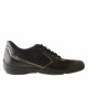 Men's laced sportshoe in black leather and suede and metallized grey leather