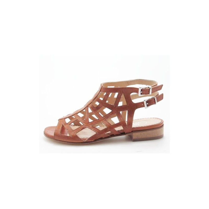 Sandalo con due cinturini in pelle colore cuoio tacco 2 - Misure disponibili: 31