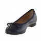 Ballerina da donna con fiocco in pelle blu scuro tacco 1 - Misure disponibili: 32