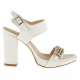 Woman platform sandal with ankle strap in white leather with heel 9