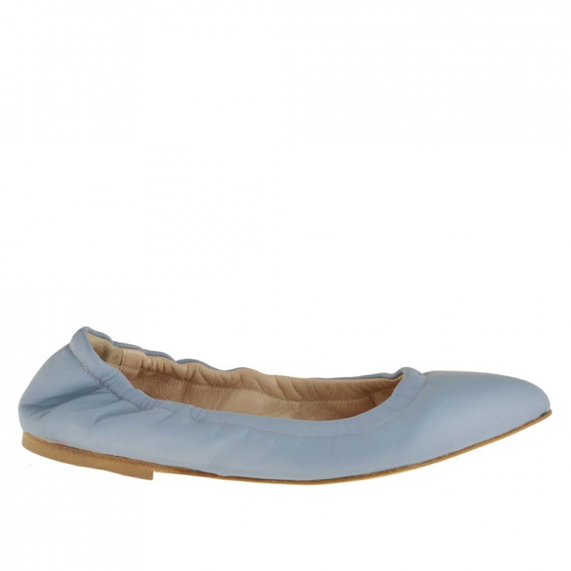 Bailarina a punta para mujer con elastico en piel azul claro tacon 1 - Tallas disponibles:  32