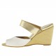 Scarpa da donna sabot aperto comfort con zeppa in tessuto in pelle verniciata colore bianco e pelle colore platino - Misure disponibili: 42
