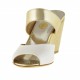 Woman comfortable open mules shoes with fabric wedge in white patent leather and platinum leather - Available sizes:  42