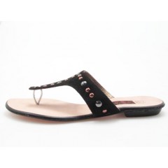 Zehenpantolette mit Nieten aus schwarzem Wildleder Absatz 1 - Verfügbare Größen:  42