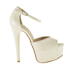 Zapato de salon abierto con plataforma y cinturon al tobillo en piel de color marfil perlado - Tallas disponibles:  42