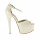 Woman platform open pump with anklestrap in pearled ivory leather