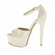 Femme plateforme ouvert escarpin avec courroie a la cheville en cuir ivoire perlé - Pointures disponibles:  42