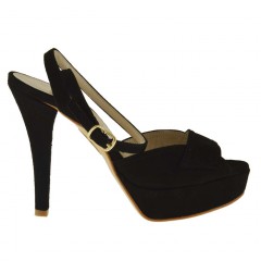 Sandalia con plataforma para mujer con cinturon al tobillo en gamuza negra tacon 11 - Tallas disponibles:  42