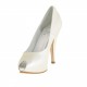 Femme escarpin à bout ouvert avec platefome caché en cuir ivoire perlés avec talon 10 - Pointures disponibles:  45, 46