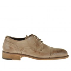 Chaussure derby à lacets et bout droit fleuri pour hommes en cuir beige - Pointures disponibles:  46, 50
