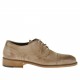 Men's laced derby shoe with floral captoe in beige leather