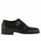 Chaussure élégant pour hommes avec deux boucles et bout droit en cuir noir
