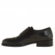 Man's elegant shoe with two buckles and captoe in black leather - Available sizes:  50