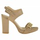 Woman platform sandal with ankle strap in dark beige leather with heel 9