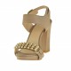 Sandalia de plataforma para mujer con cinturon al tobillo en piel de color beis oscuro con tacon 9 - Tallas disponibles:  42