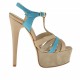 Femme plateforme sandale avec t-courroie en daim beige et bleu clair - Pointures disponibles:  42