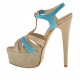 Femme plateforme sandale avec t-courroie en daim beige et bleu clair - Pointures disponibles:  42