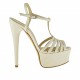 Femme plateforme sandale avec t-courroie en cuir ivoire perlé - Pointures disponibles:  42