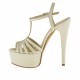 Femme plateforme sandale avec t-courroie en cuir ivoire perlé - Pointures disponibles:  42