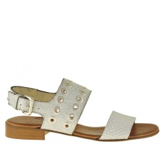 Woman's sandal with studs in white silver leather heel 1 - Available sizes:  32