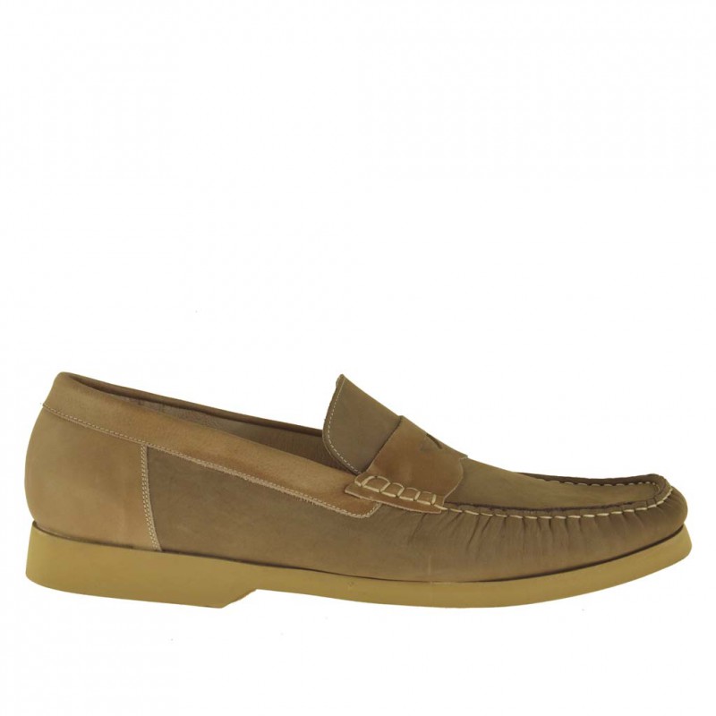 Mocassin pour hommes en cuir nubuck taupe et cuir beige - Pointures disponibles:  48, 51