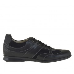Scarpa sportiva stringata da uomo in camoscio e pelle nera - Misure disponibili: 46, 47