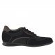 Men's casual laced shoe in black suede and fabric and taupe leather