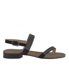 Woman's thong sandal with rhinestones in black suede heel 2 - Available sizes:  31