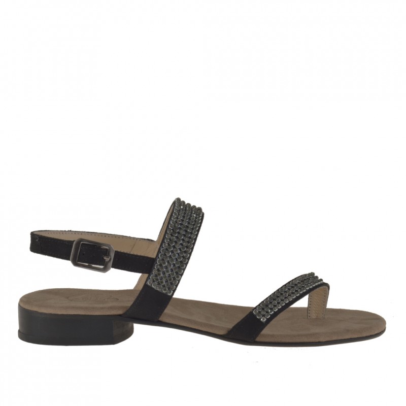 Sandale entredoigt pour femmes avec strass en daim noir talon 2 - Pointures disponibles:  31