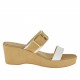Woman open mules with wedge and platform and buckle in white and beige leather - Available sizes:  42