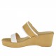Woman open mules with wedge and platform and buckle in white and beige leather - Available sizes:  42