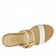 Woman open mules with wedge and platform and buckle in white and beige leather - Available sizes:  42
