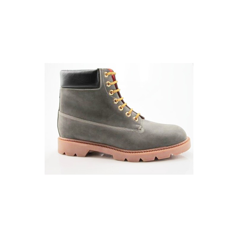 Botin con cordones para hombre en piel de color gris y negro - Tallas disponibles:  47, 48
